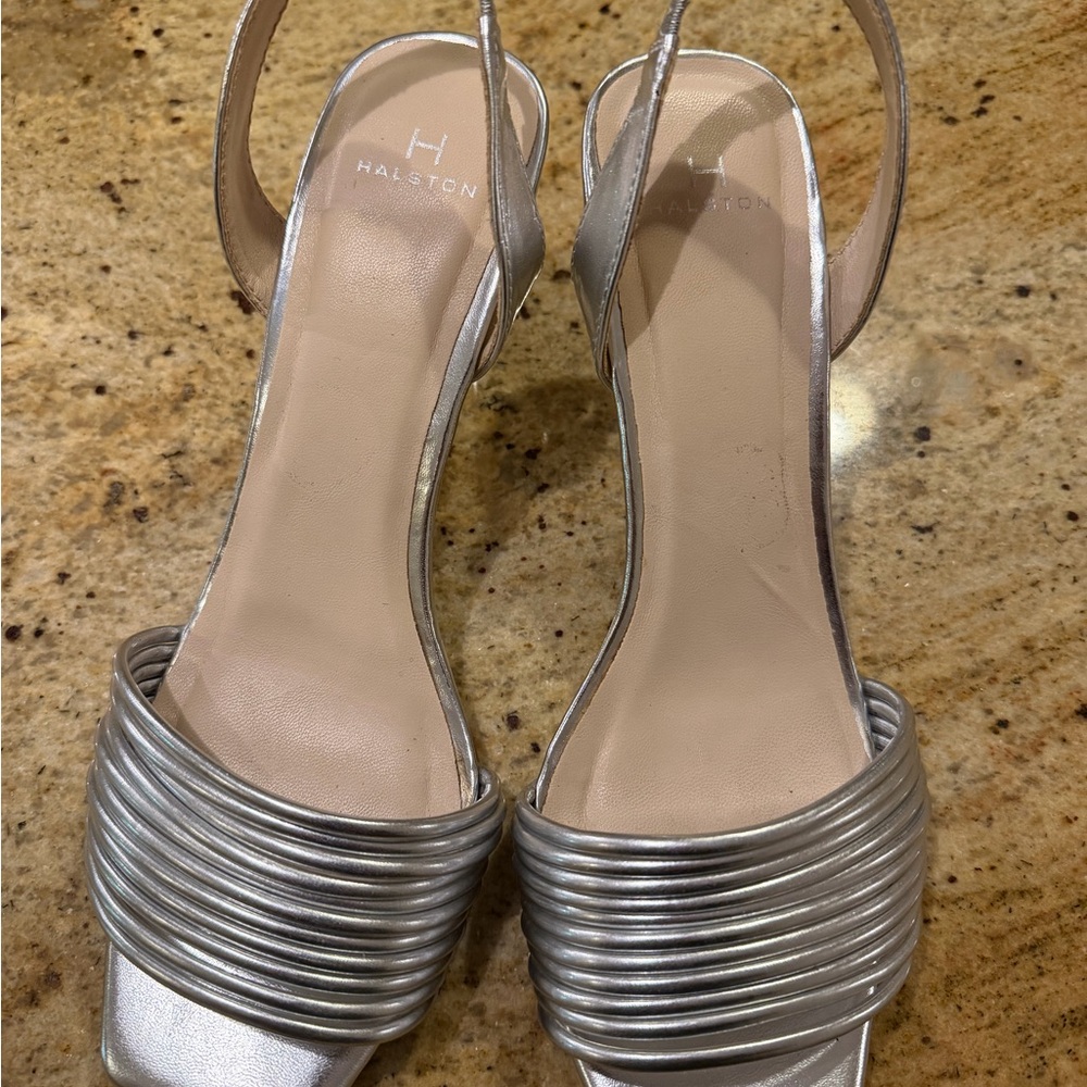 H by Halston Silver Strappy Heels